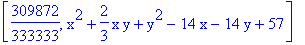 [309872/333333, x^2+2/3*x*y+y^2-14*x-14*y+57]